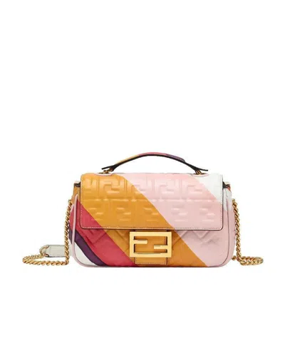 Fendi Colorblock Ff-embossed Baguette Shoulder Bag In Pink
