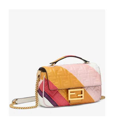 Fendi Colorblock Ff-embossed Baguette Shoulder Bag In Pink