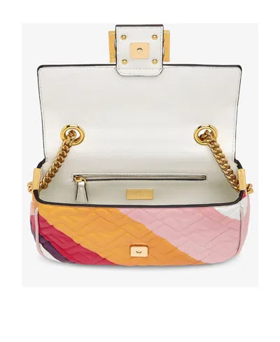 Fendi Colorblock Ff-embossed Baguette Shoulder Bag In Pink