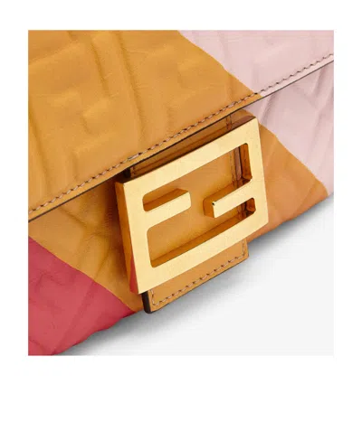 Fendi Colorblock Ff-embossed Baguette Shoulder Bag In Pink