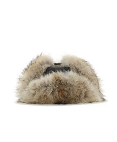 Prada Nylon And Fur Hat In Nude
