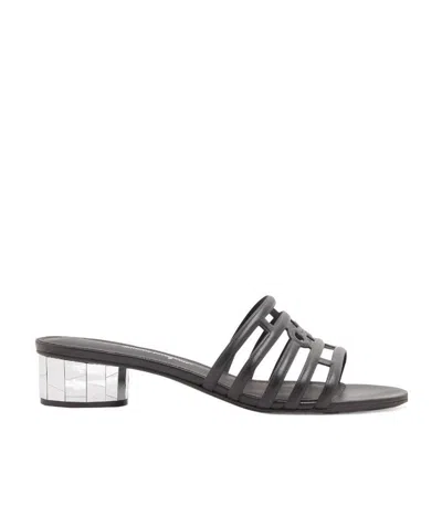 Ferragamo Finn Lambskin Mirror-heel Sandals In Black