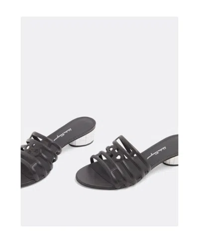 Ferragamo Finn Lambskin Mirror-heel Sandals In Black