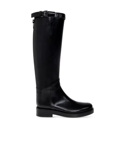 Ann Demeulemeester Buckle Detailed Round Toe Boots In Black