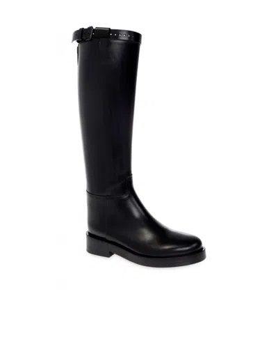 Ann Demeulemeester Buckle Detailed Round Toe Boots In Black