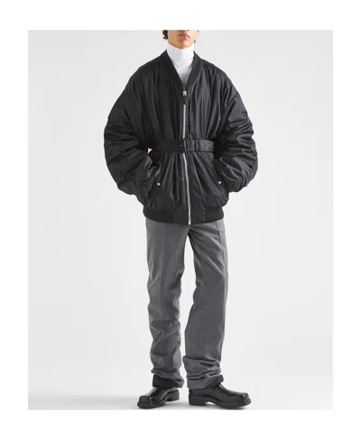 Prada Re-nylon Bomber Jacket In Black