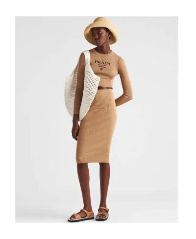 Prada Silk Sweater In Camel Brown