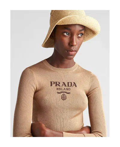 Prada Silk Sweater In Camel Brown