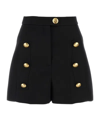 Alexander Mcqueen High-waisted A-line Wool Shorts With Decorative Buttons In Black