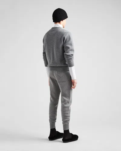 Prada Cashmere Logo Casual Pants In Gray