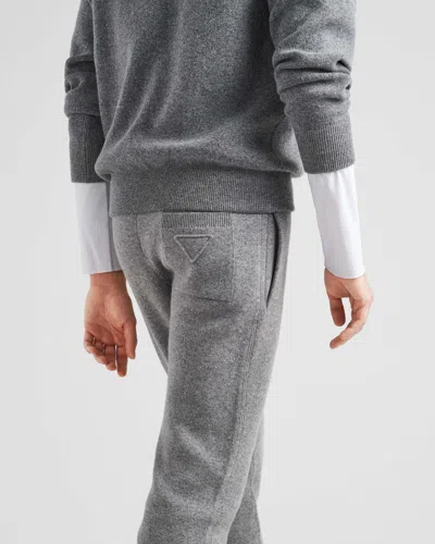 Prada Cashmere Logo Casual Pants In Gray