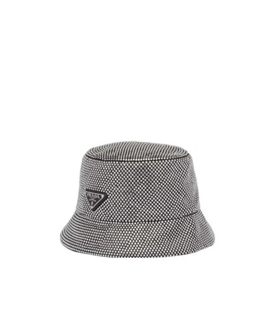 Prada Crystal-embellished Satin Bucket Hat In Black