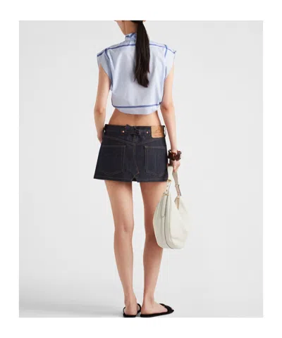 Prada Check-print Cropped Shirt In Sky-blue