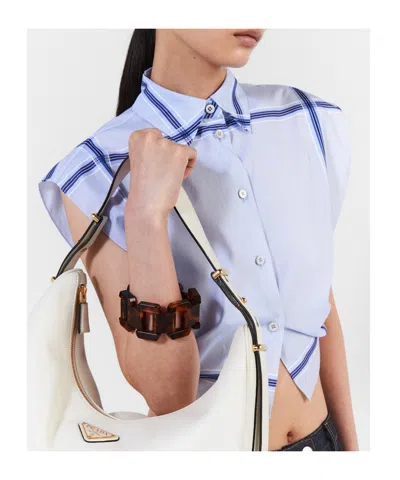 Prada Check-print Cropped Shirt In Sky-blue
