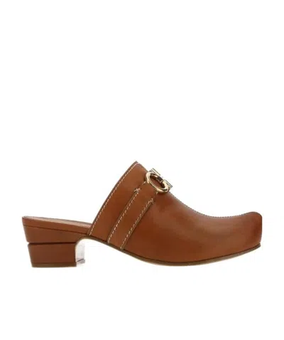 Ferragamo Caramel Leather Phobos Mules In Brown