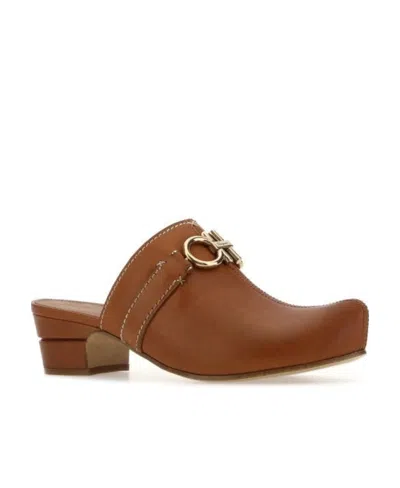 Ferragamo Caramel Leather Phobos Mules In Brown