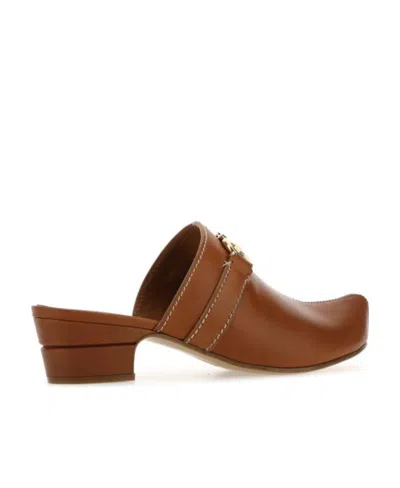 Ferragamo Caramel Leather Phobos Mules In Brown