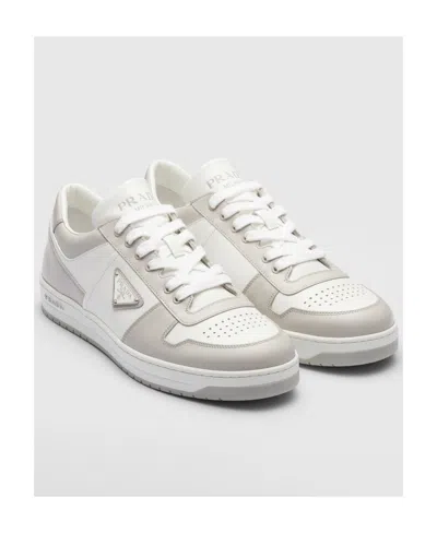 Prada Two-tone Leather Downtown Sneakers In Neutral