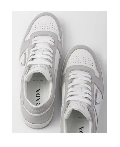 Prada Two-tone Leather Downtown Sneakers In Neutral