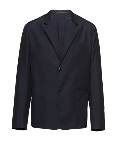 Prada Logo-patch Single-breasted Blazer In Blue