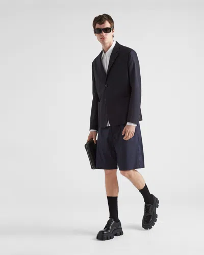 Prada Logo-patch Single-breasted Blazer In Blue