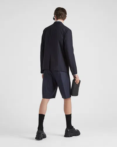 Prada Logo-patch Single-breasted Blazer In Blue