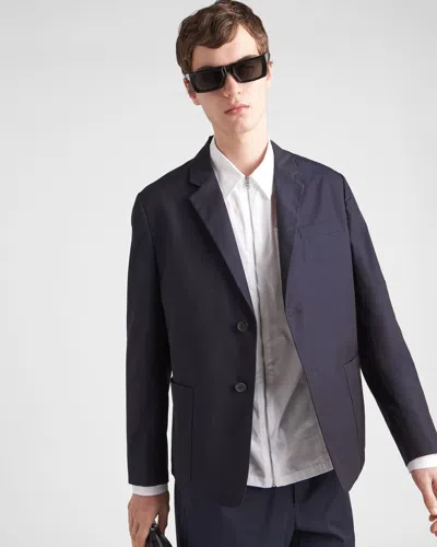 Prada Logo-patch Single-breasted Blazer In Blue