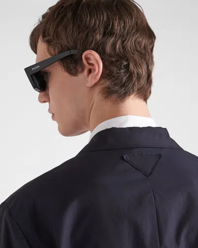 Prada Logo-patch Single-breasted Blazer In Blue