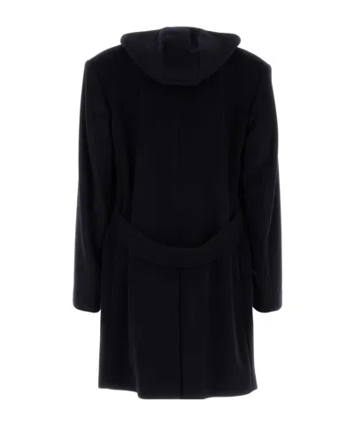 Prada Wool Coat With Long Sleeves And Notched Lapel In Navy Blue