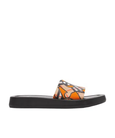 Burberry Monogram-print Canvas Slides In Black
