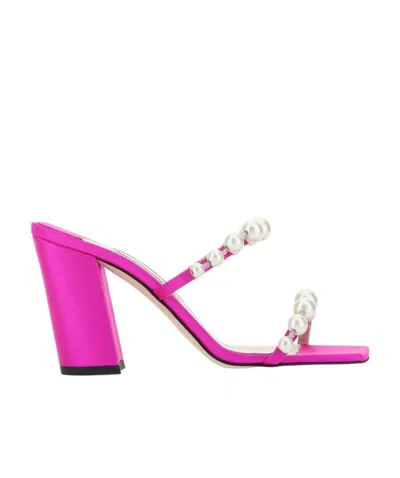 Jimmy Choo Fuchsia Satin Amara 85 Mules In Pink