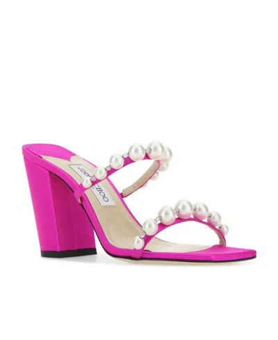 Jimmy Choo Fuchsia Satin Amara 85 Mules In Pink