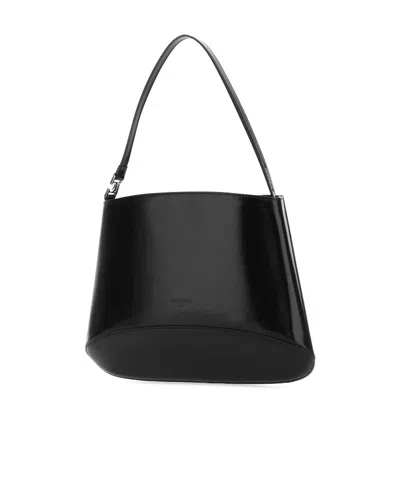 Low Classic Curved Glossy Leather Tote With Single Handle In Black