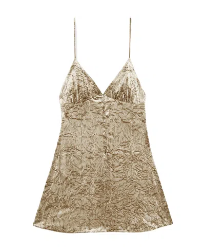 Saint Laurent Beige Velvet V-neck Short Flared Dress In Brown