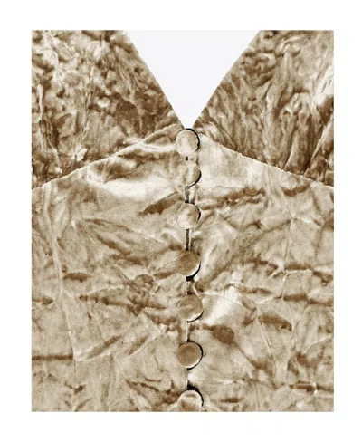 Saint Laurent Beige Velvet V-neck Short Flared Dress In Brown