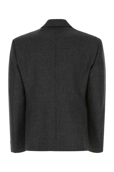 Prada Melange Dark Grey Wool Blazer In Coal Gray