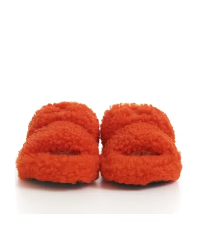 Celine Fur Slippers Triomphe Slippers In Orange