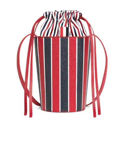 Thom Browne Mini Rwb-stripe Lining Bucket Bag In Red