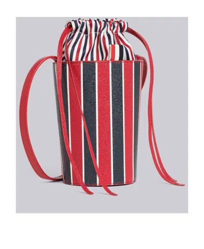 Thom Browne Mini Rwb-stripe Lining Bucket Bag In Red