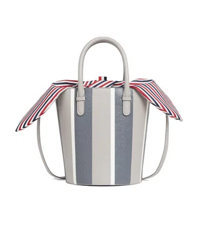 Thom Browne Rwb Stripe Lining Bucket Bag In Medium Gray