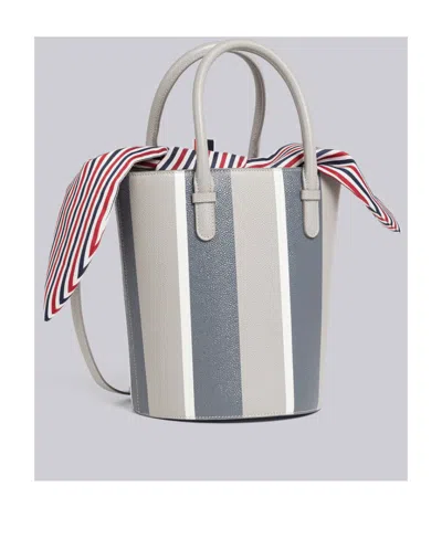 Thom Browne Rwb Stripe Lining Bucket Bag In Medium Gray