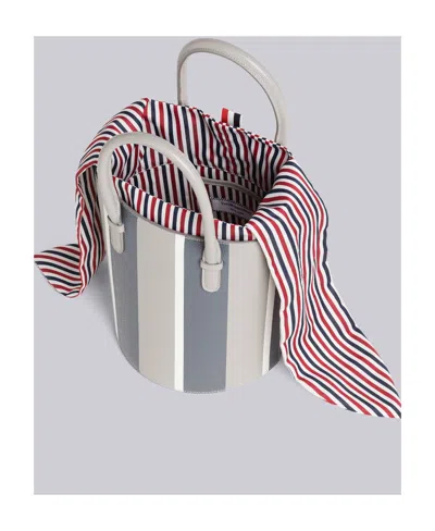 Thom Browne Rwb Stripe Lining Bucket Bag In Medium Gray