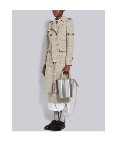 Thom Browne Rwb Stripe Lining Bucket Bag In Medium Gray