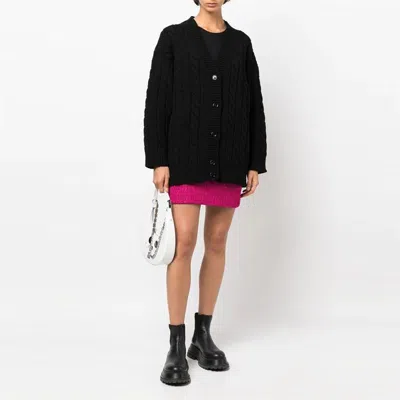 Prada V Neck Cable Knit Cardigan In Luxurious Wool Blend In Black