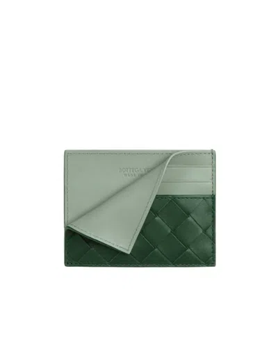 Bottega Veneta Intreciato Woven Card Bag In Rain Tree Green/sage Green