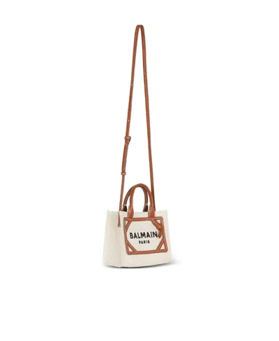 Balmain B-army Mini Canvas Shopping Bag With Leather Inserts In Neutral