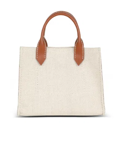 Balmain B-army Mini Canvas Shopping Bag With Leather Inserts In Neutral