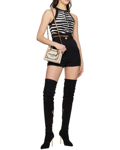 Balmain B-army Mini Canvas Shopping Bag With Leather Inserts In Neutral