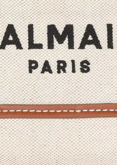 Balmain B-army Mini Canvas Shopping Bag With Leather Inserts In Neutral
