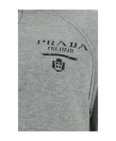 Prada Luxe Cashmere Blend Hooded Down Jacket In Grey